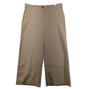 Ann Taylor Tan Khaki Wide Leg Crop Pants Stretch Cotton Size 12 Business Casual
